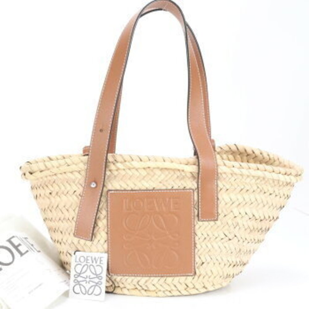 Loewe Basket Straw Bag Leather Tote Shoulder Handbag